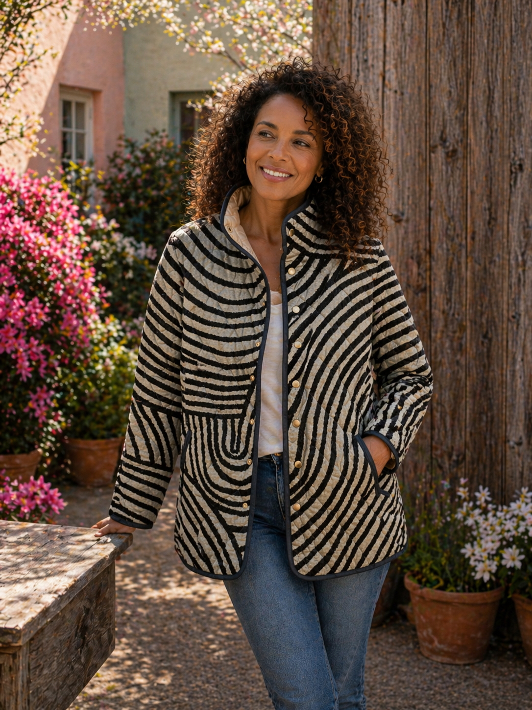Inaya | Chaqueta Acolchada Retro con Diseño de Círculos