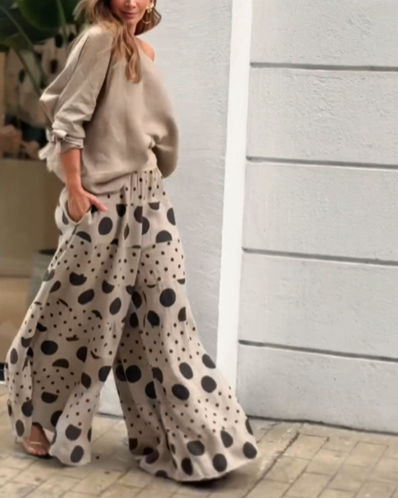 Simona | Conjunto de top de hombros suaves + pantalón estampado