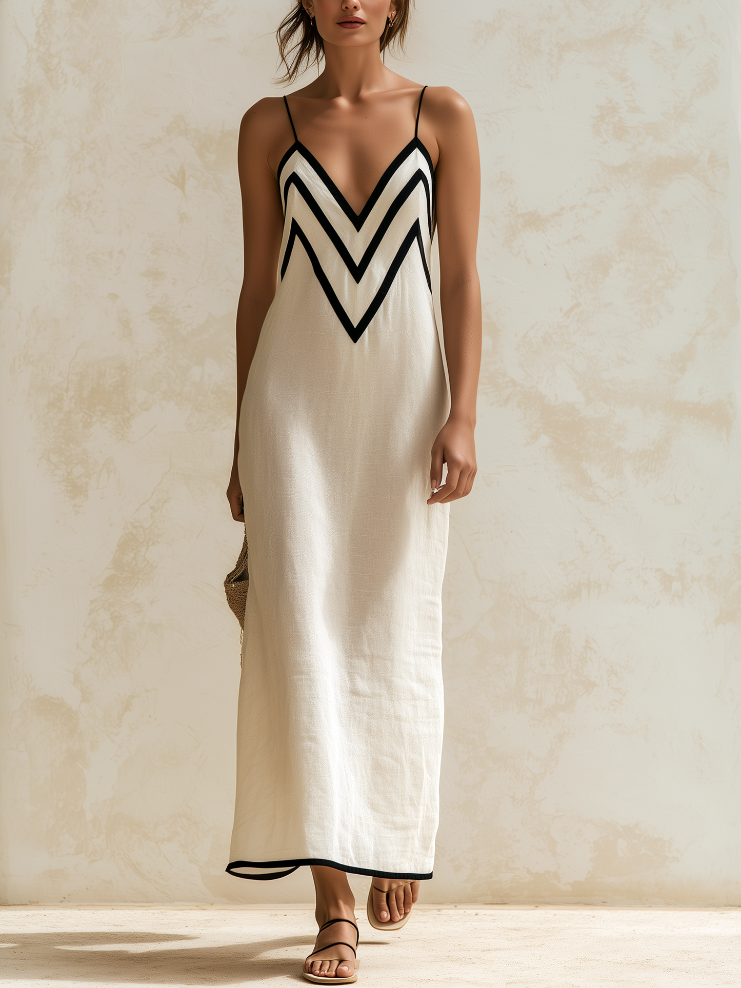 Marisa | Vestido Largo Chevron en Contraste