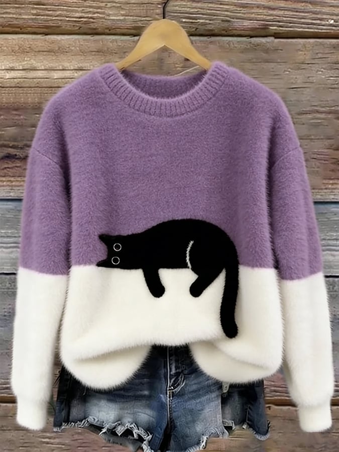 María | Jersey Elegante con Estampado de Gato