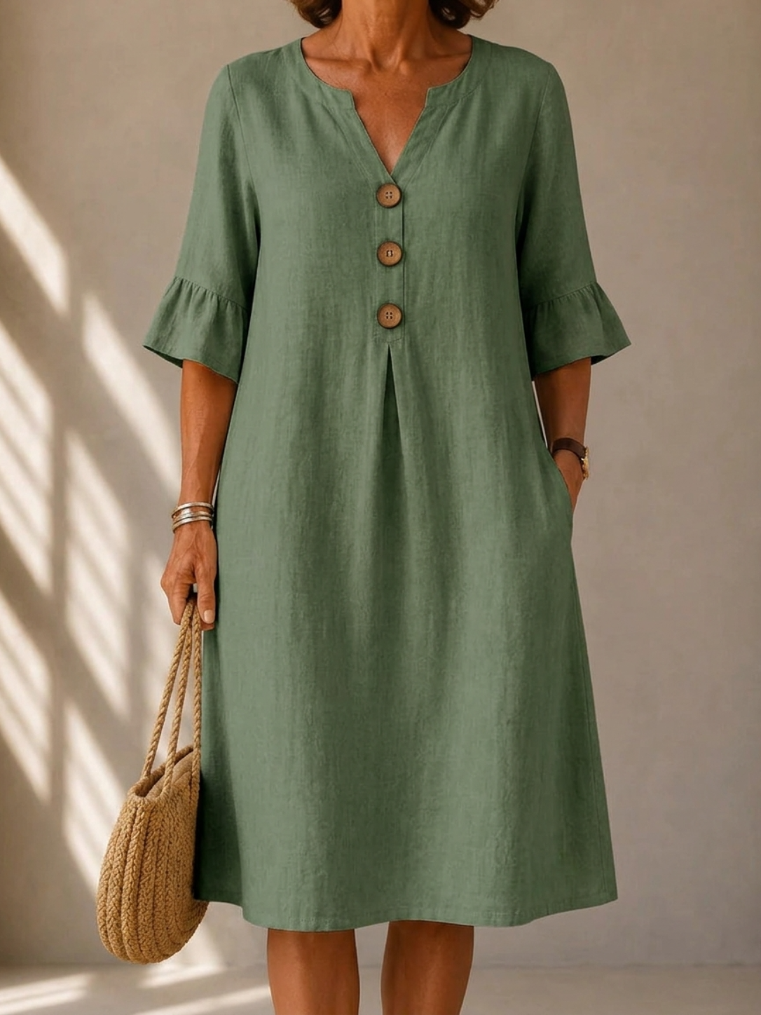 Lina | Vestido con botones y pliegue de caja
