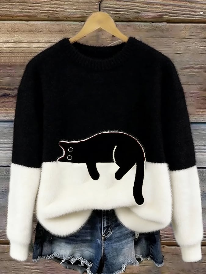 María | Jersey Elegante con Estampado de Gato