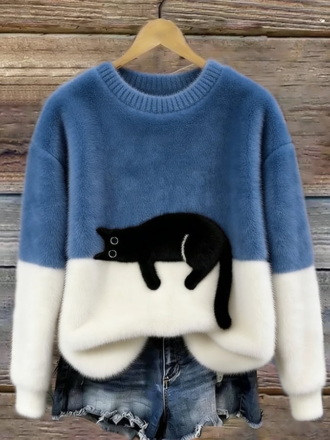 María | Jersey Elegante con Estampado de Gato