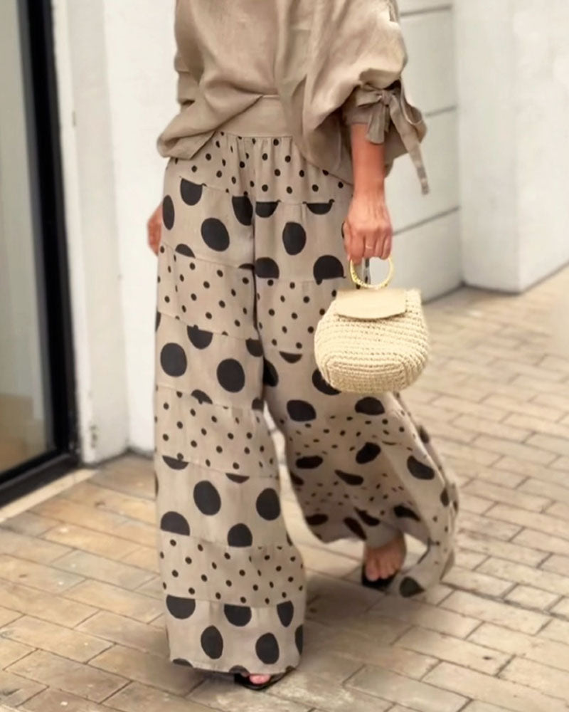 Simona | Conjunto de top de hombros suaves + pantalón estampado