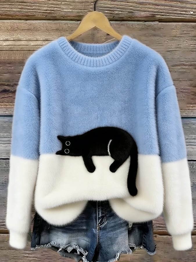María | Jersey Elegante con Estampado de Gato