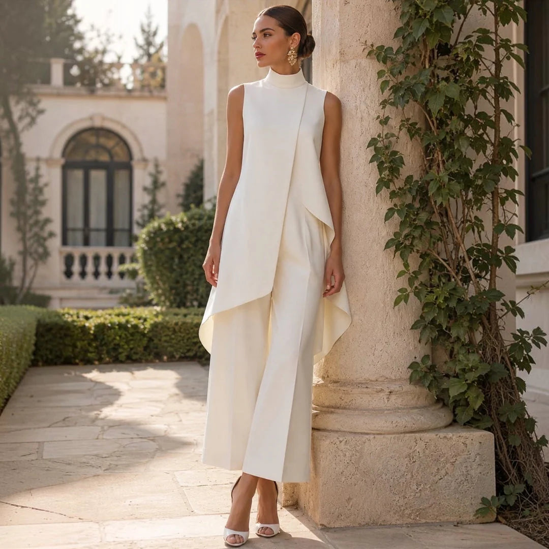 Valentina | Mono elegante con top de cuello alto drapeado