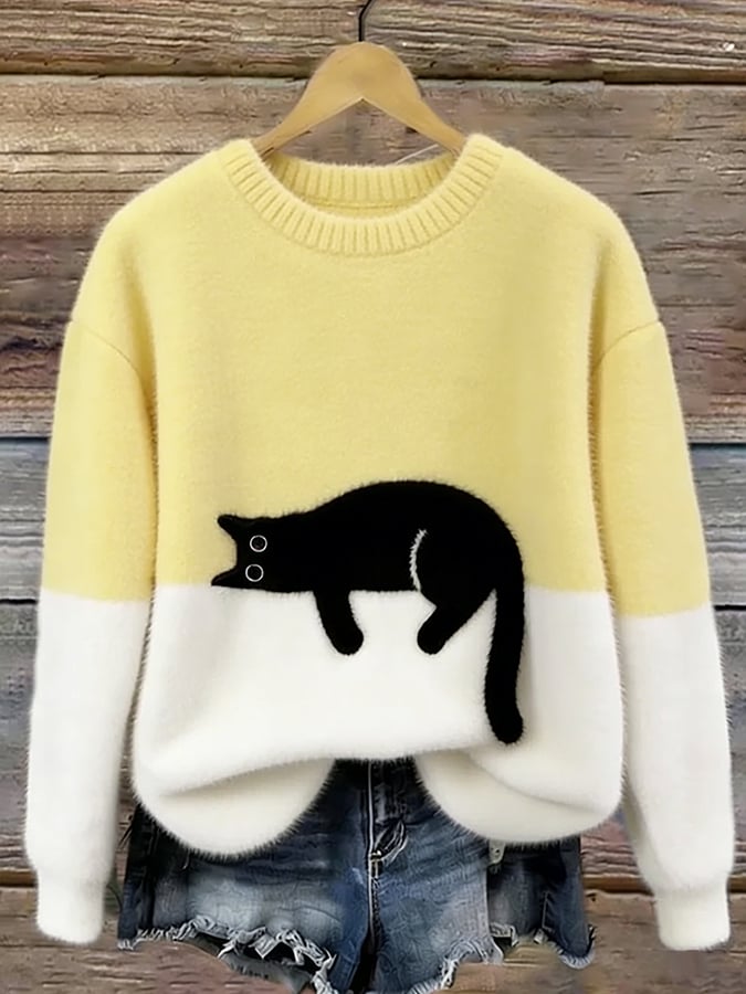 María | Jersey Elegante con Estampado de Gato