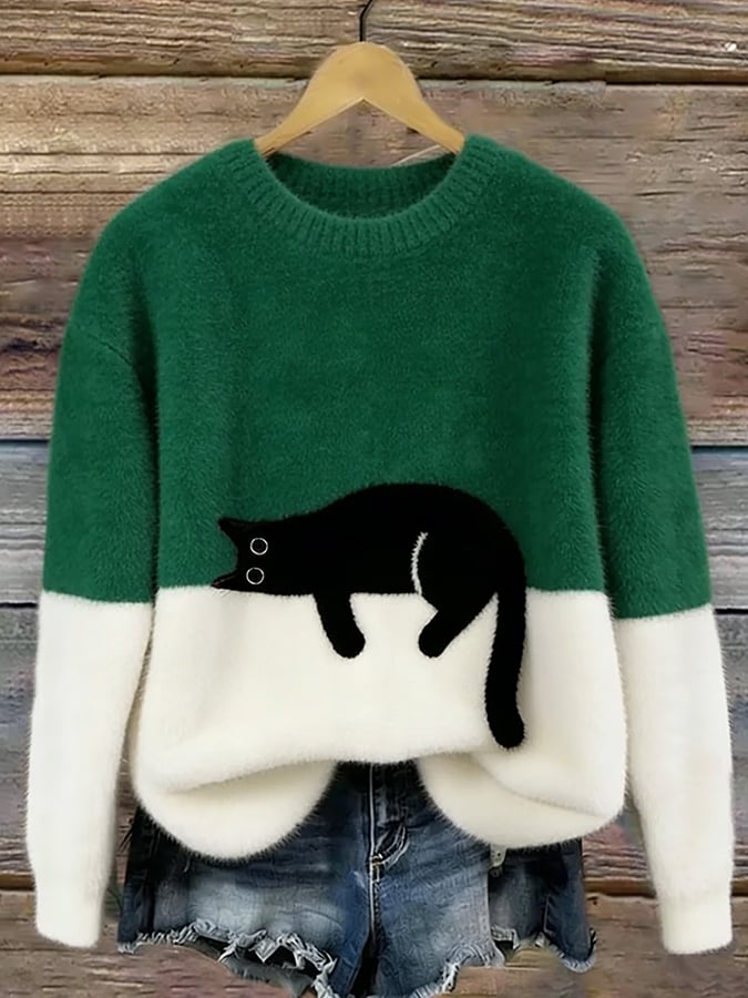 María | Jersey Elegante con Estampado de Gato