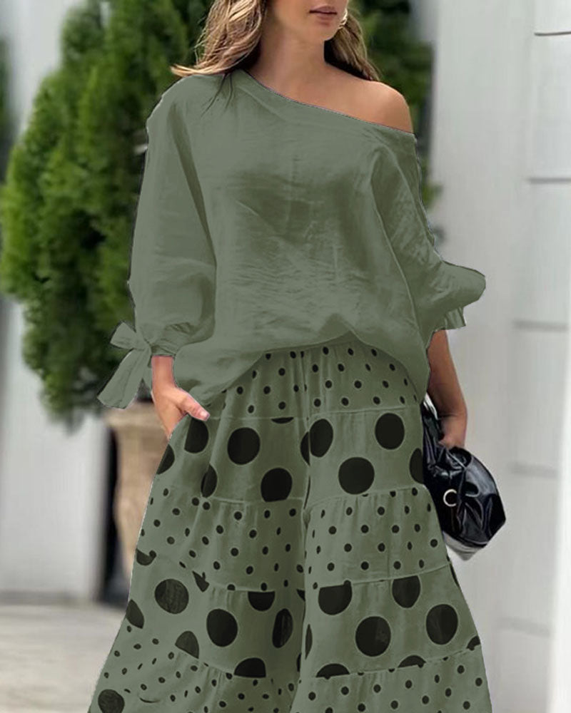 Simona | Conjunto de top de hombros suaves + pantalón estampado