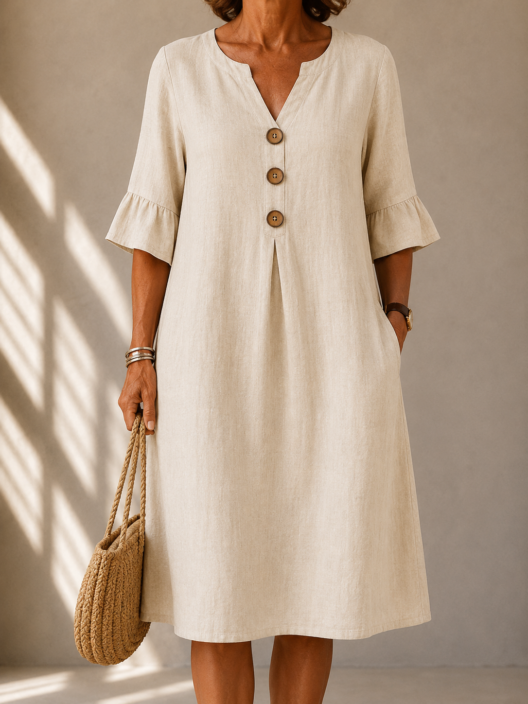 Lina | Vestido con botones y pliegue de caja