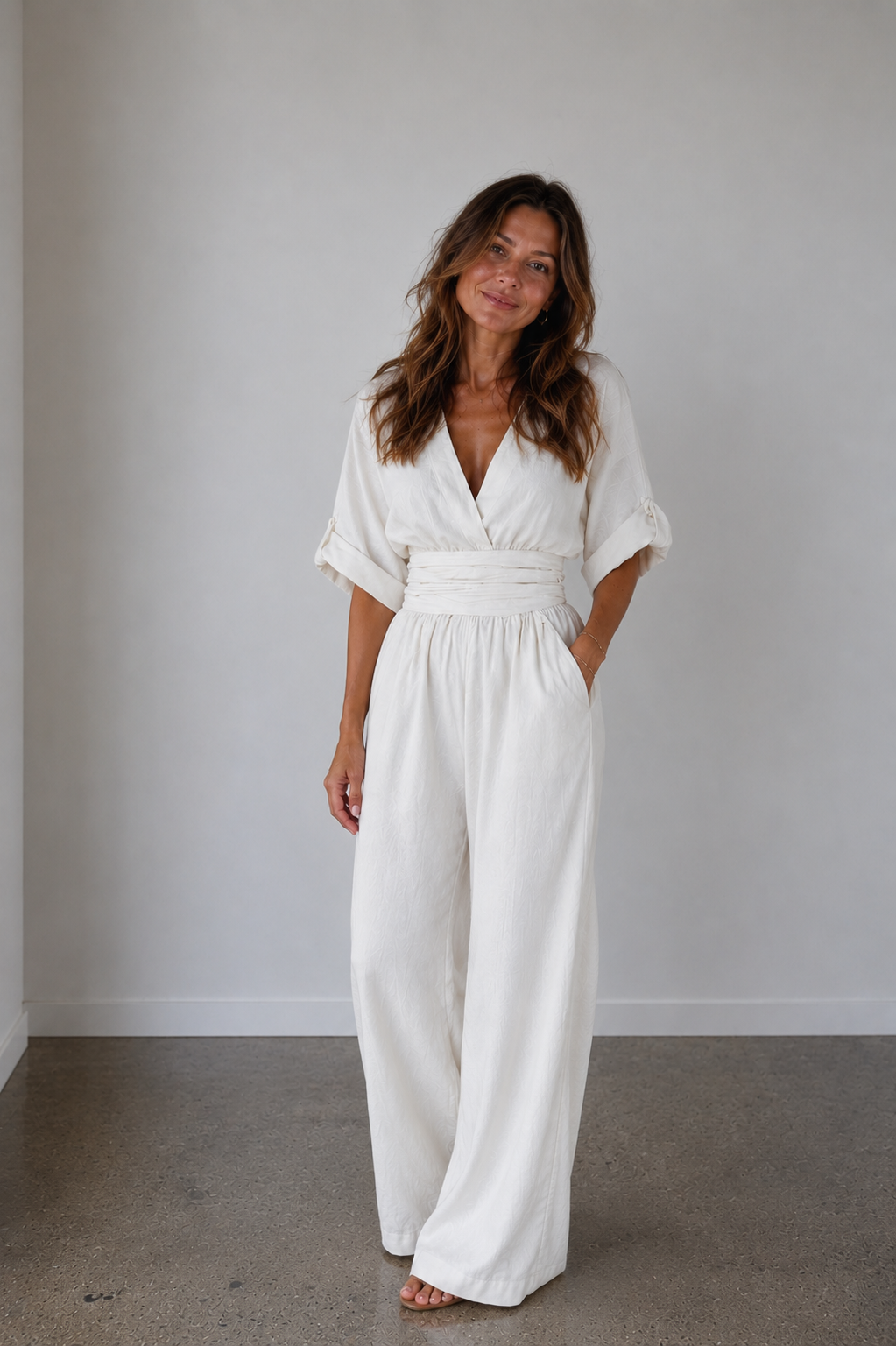 Daniela - Mono elegante de escote en V y pierna ancha