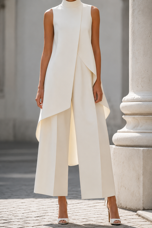 Valentina | Mono elegante con top de cuello alto drapeado