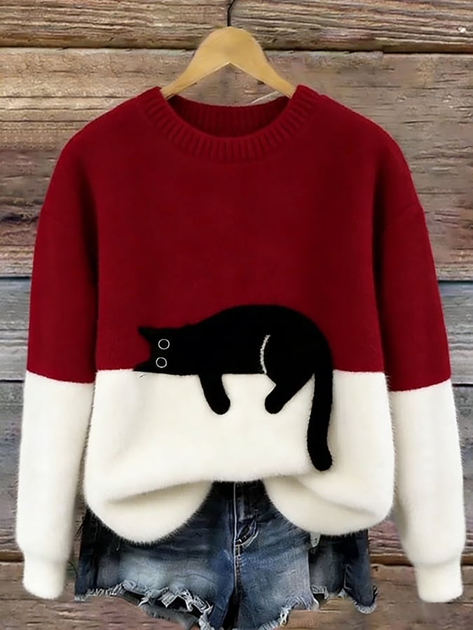 María | Jersey Elegante con Estampado de Gato