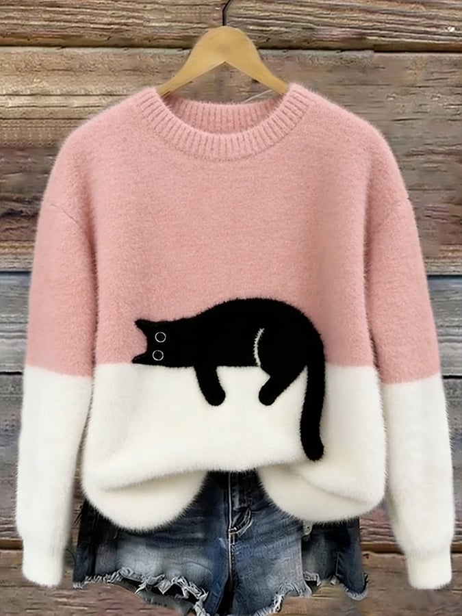 María | Jersey Elegante con Estampado de Gato