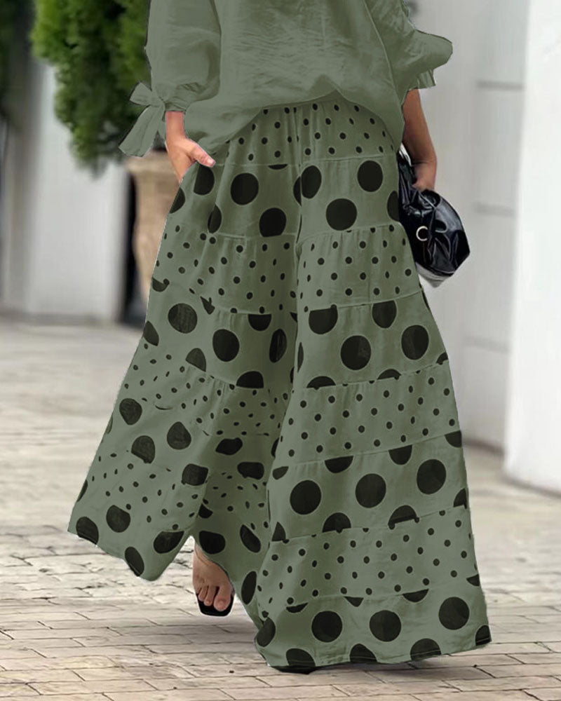 Simona | Conjunto de top de hombros suaves + pantalón estampado