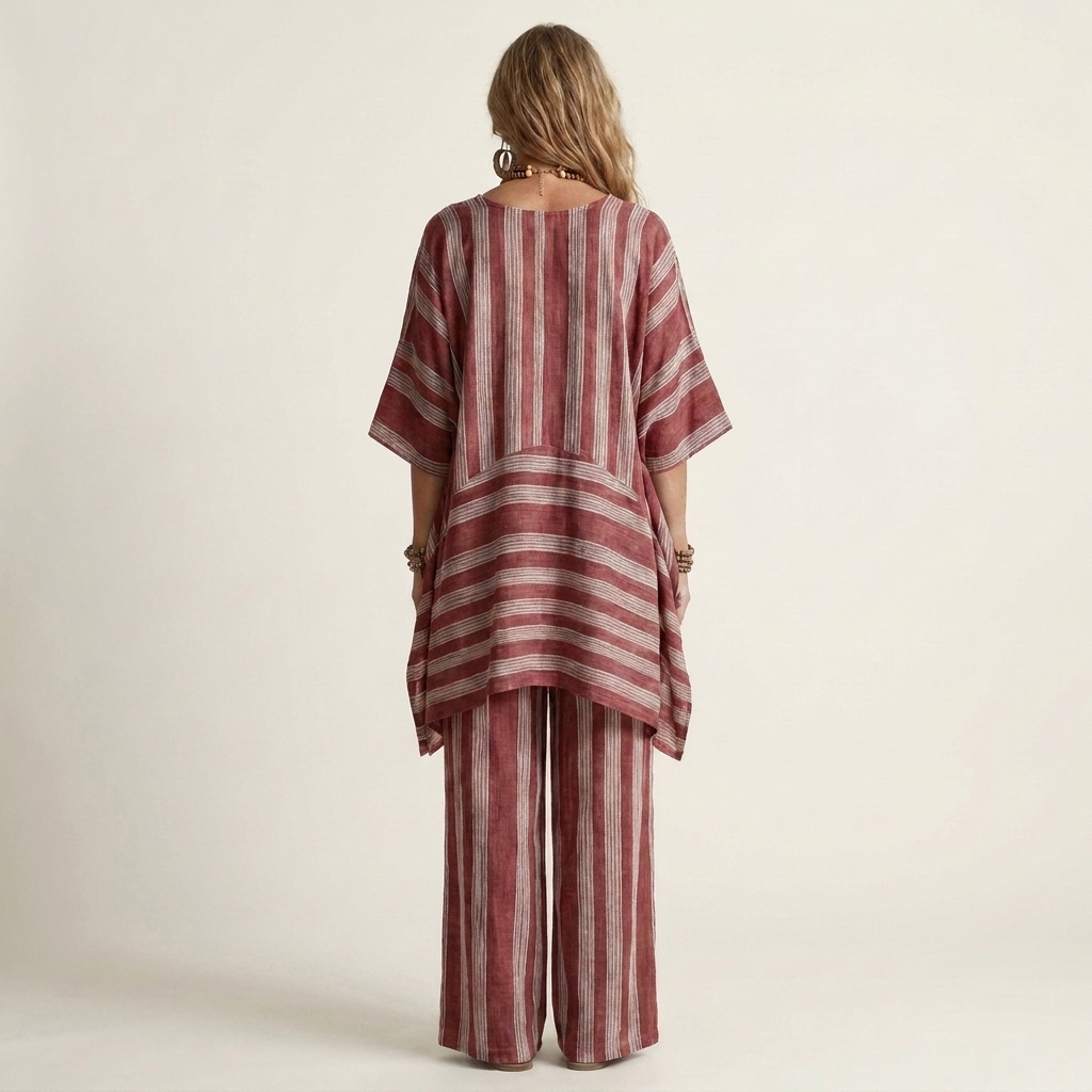 Alessia | Conjunto de algodón y lino de dos piezas a rayas